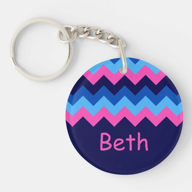 Cool bleu rose Chevron Monogram Porte - clé (Devant)