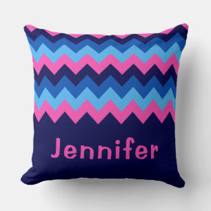 Cool bleu rose Chevron Monogramme grand oreiller à