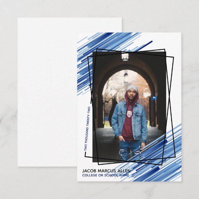 Cool Blue Abstrakt Foto Abschluss Ankündigung (Vorne/Hinten)