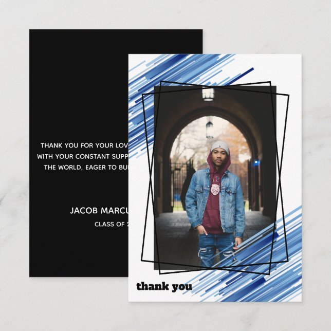 Cool Blue Abstrakt Foto Abschluss Vielen Dank Einladung (Vorne/Hinten)