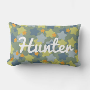 Cool Blue and Green Star Camouflage Boys Room Lendenkissen