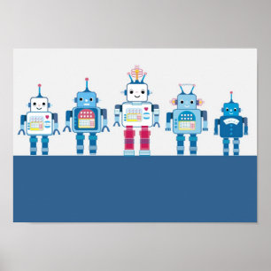 Cool Blue and Red Roboter Poster