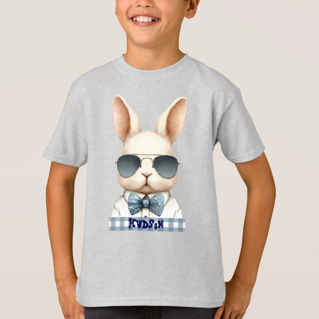 Cool Blue Bowtie Osterfest Personalisierter T - Sh T-Shirt (Vorderseite)