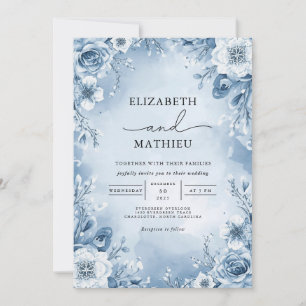 Cool Blue Floral Blüh Wedding Einladung