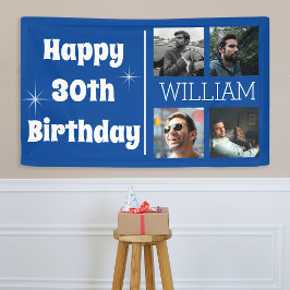 Cool Blue Foto Collage Age Birthday Banner