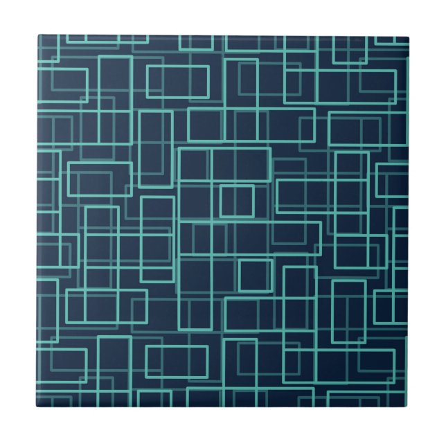 Cool Blue Geometric Grid Pattern Ceramic Tile Fliese (Vorderseite)