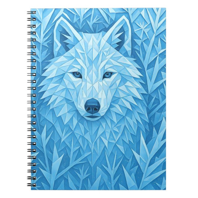 Cool Blue Geometric Wolf Low Poly Aesthetic School Notizblock (Vorderseite)