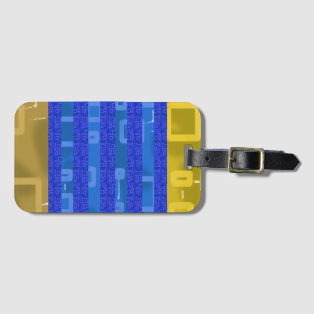 Cool Blue Gold Geometric Stripes Gepäckanhänger (Vorderseite (Horizontal))
