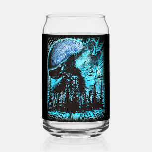 Cool Blue Howling Wolf Moon Pine Forest