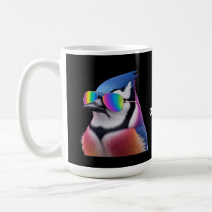 Cool Blue Jay Bird Tragen einer Sonnenbrille Retro Kaffeetasse