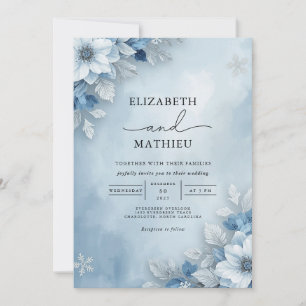 Cool Blue Mattiert Bloom Wedding Einladung