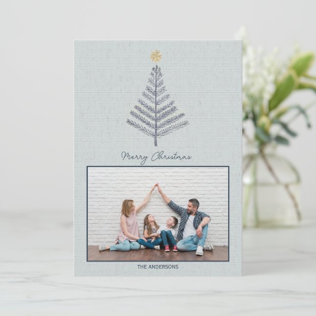 Cool Blue Minimalistisch Family Foto Weihnachten (Stehend Vorderseite)