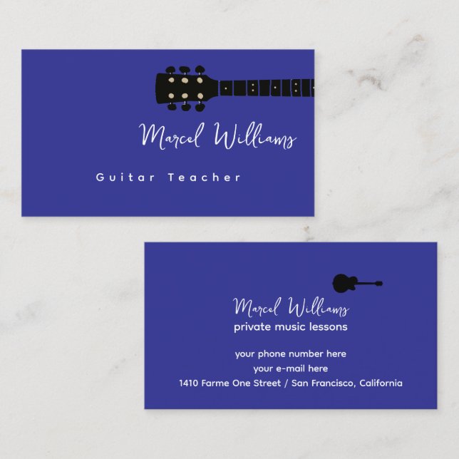 Cool Blue Music Business Card für Gitarrenlehrer Visitenkarte (Vorne/Hinten)