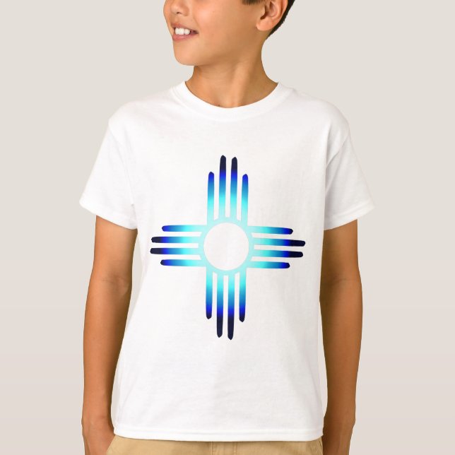 Cool Blue New Mexico Zia Symbol T-Shirt (Vorderseite)