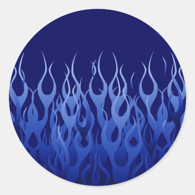Cool Blue on Blue Racing Flames dekorativ Runder Aufkleber (Vorderseite)