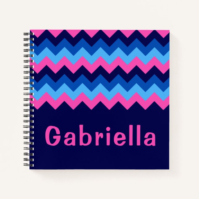 Cool Blue Pink Chevron Monogram Small Notebook Notizbuch (Vorderseite)