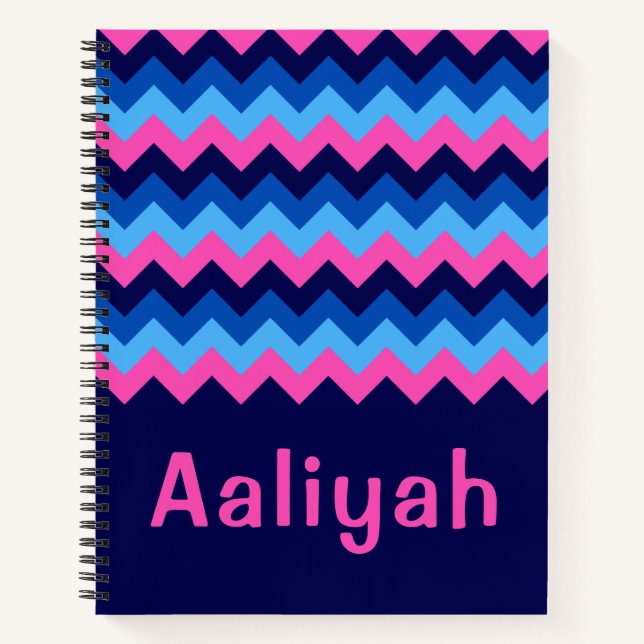 Cool-Blue-Pink-Zickzack-Monogram-Notebook Notizbuch (Vorderseite)