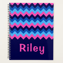 Cool Blue Pink Zickzack Monogram Planer