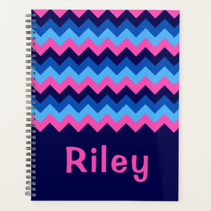 Cool Blue Pink Zickzack Monogram Planer