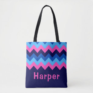 Cool-Blue-Pink-Zickzack-Monogramm-Totbeutel Tasche