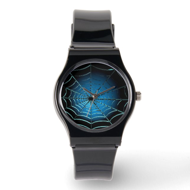 Cool Blue Spider Web Armbanduhr (Vorderseite)