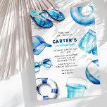 Cool Blue Summer Boys Geburtstag Einladung<br><div class="desc">Tauchen Sie mit dieser coolen Blauen-Jungen-Geburtstagsfeier ein,  die sich perfekt für jede Sommerfeier eignet! Passen Sie die Schablone an und ließe Sie mit diesem Aquarellwunder,  das Schwimm- und Strandakzente in herrlichen Türkis- und Blautönen bietet. Ideal für Party,  Strandbashs oder BBQs im Hinterhof!</div>