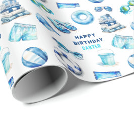 Cool Blue Summer Boys Geburtstag Geschenkpapier