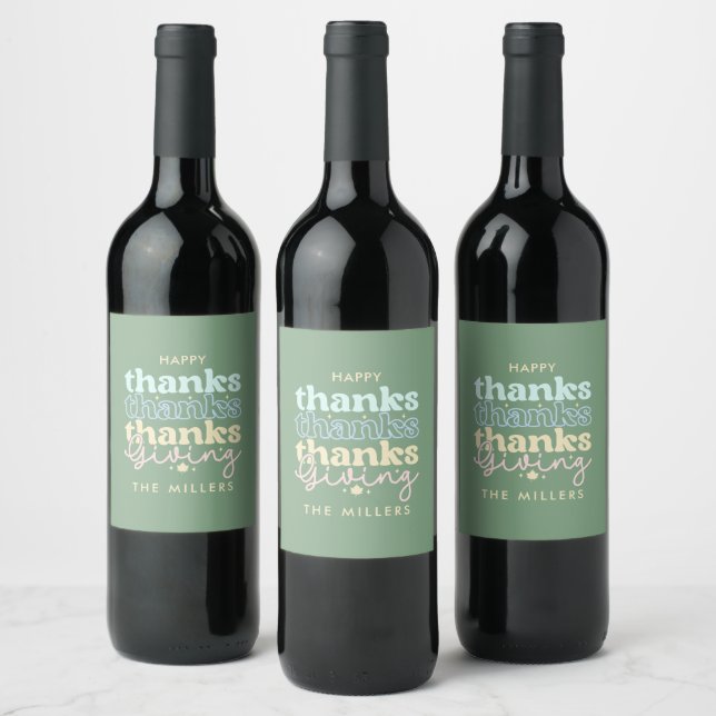 Cool blue Tones Retro ThanksGiving Typography Weinetikett (Flaschen)