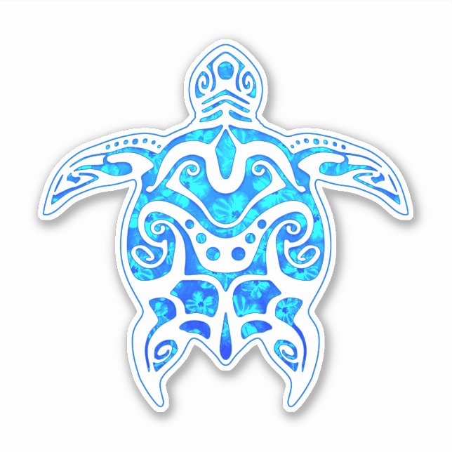 Cool Blue Tribal Turtle Aufkleber (Vorderseite)
