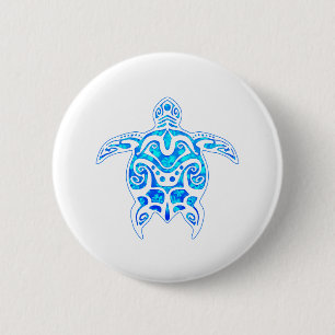 Cool Blue Tribal Turtle Button