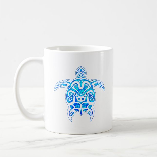 Cool Blue Tribal Turtle Kaffeetasse (Links)