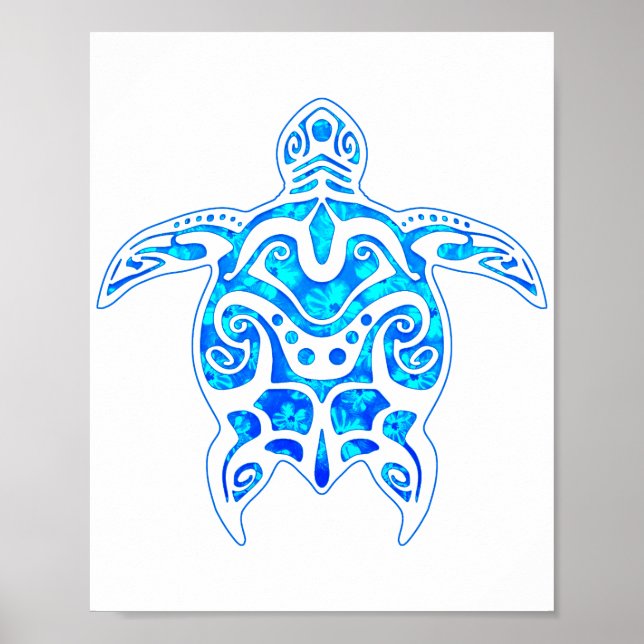 Cool Blue Tribal Turtle Poster (Vorne)