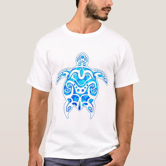 Cool Blue Tribal Turtle T-Shirt (Vorderseite)