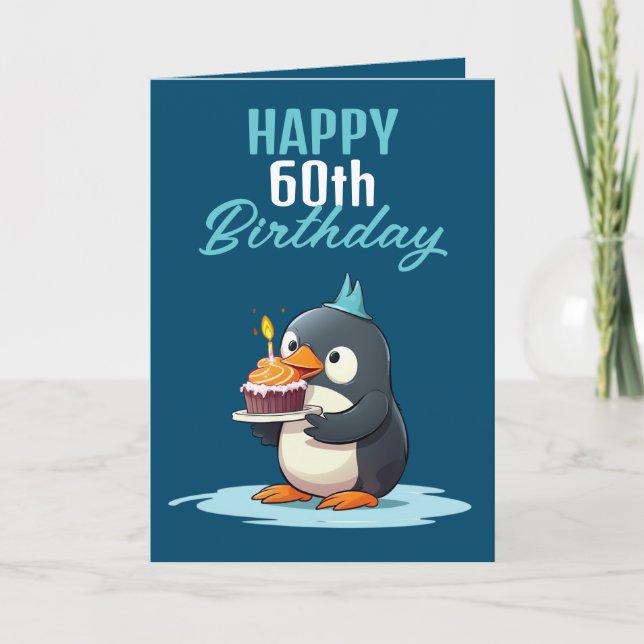 Cool Blue & White Penguin Husband 60. Geburtstag Karte (Vorderseite)