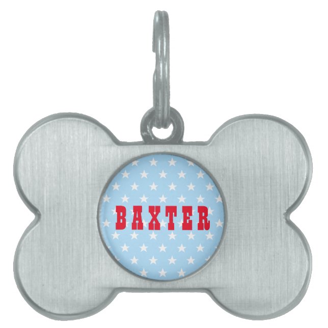 Cool Blue White Stars Red Dog Cat Welpe Name Tiermarke (Vorderseite)