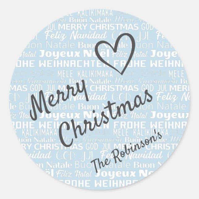 Cool Blue Word Art Cloud Handwriter Weihnachtstext Runder Aufkleber (Vorderseite)