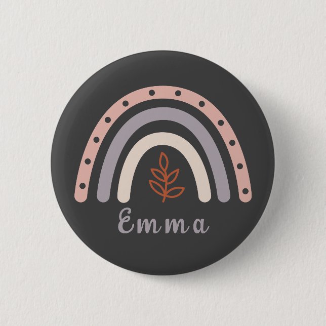 Cool Boho Rainbow mit Personalisiertem Namen Button (Vorderseite)