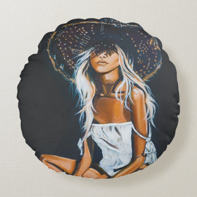 Cool Boho Thema Baumwolle Rundkissen Rundes Kissen (Vorderseite)