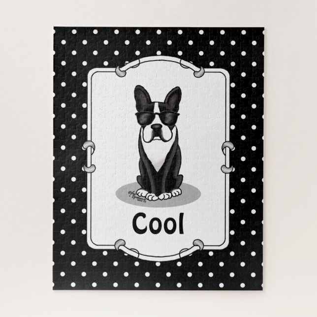 Cool Boston Terrier mit Sonnenbrille (schwarz) (Vertikal)
