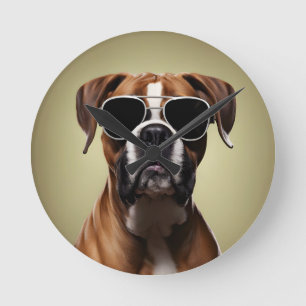 Cool Boxer Dog Runde Wanduhr