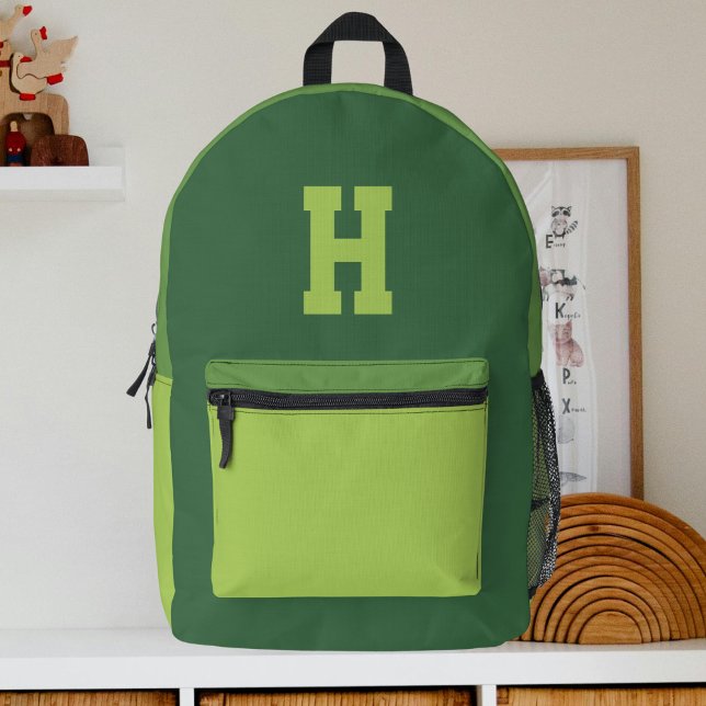 Cool Boys Green Sports Monogram Bedruckter Rucksack (Von Creator hochgeladen)