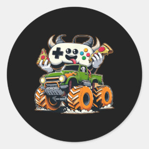 Cool Boys Video Game Pizza Hochlauf 4x4 LKW Runder Aufkleber