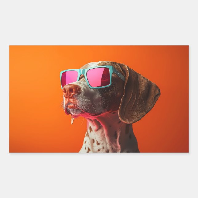 Cool Bracco italiano dog with sunglasses Rechteckiger Aufkleber (Vorderseite)