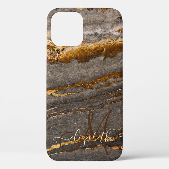 Cool-Braungold-Marmortextur Monogram Case-Mate iPhone Hülle (Rückseite)