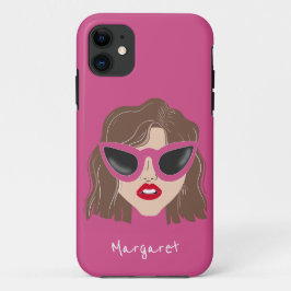 Cool Brünett mit Brillenrosa Individuelle Name Case-Mate iPhone Hülle
