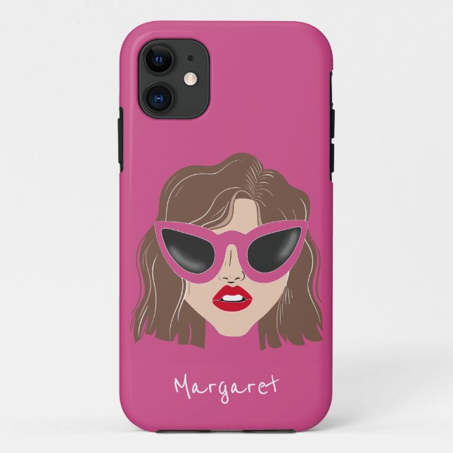 Cool Brünett mit Brillenrosa Individuelle Name Case-Mate iPhone Hülle (Rückseite)