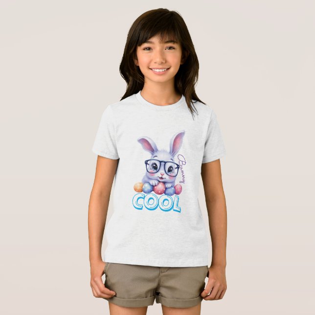 Cool Bunny Easter Personalized Name Kids Tri-Blend Shirt (Vorderseite Voll)