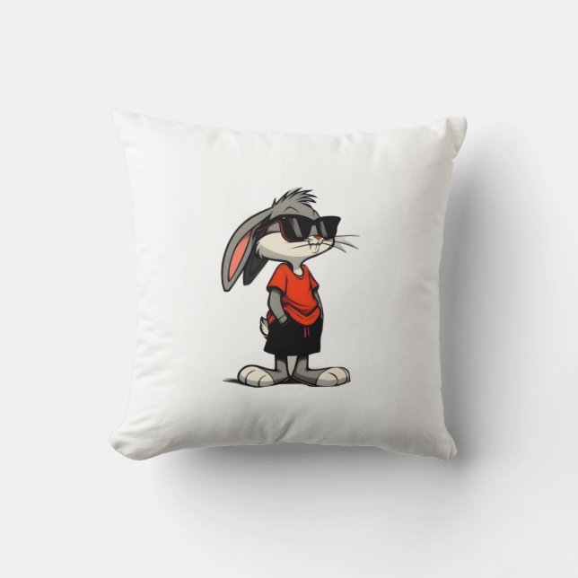 Cool Bunny in Shades Cartoon Illustration Kissen (Vorderseite)