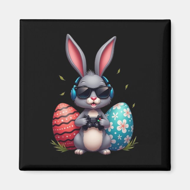 Cool Bunny With Sungl And Video Games Decor Easter Magnet (Vorne)