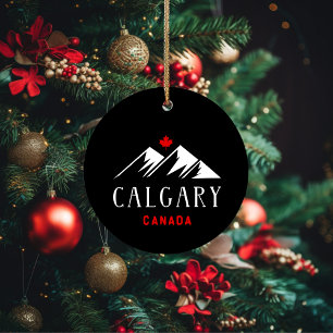 Cool Calgary Canada Mountains Maple Leaf Dark Keramik Ornament